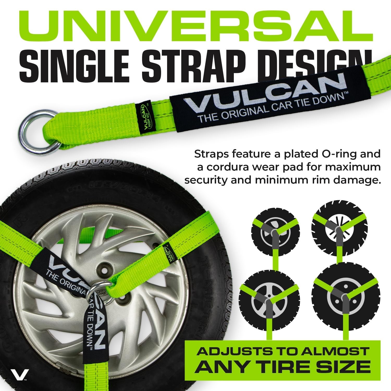 VULCAN Car Tie Down with Chain Anchors - Lasso Style - 2 Inch x 96 Inch - 4 P...