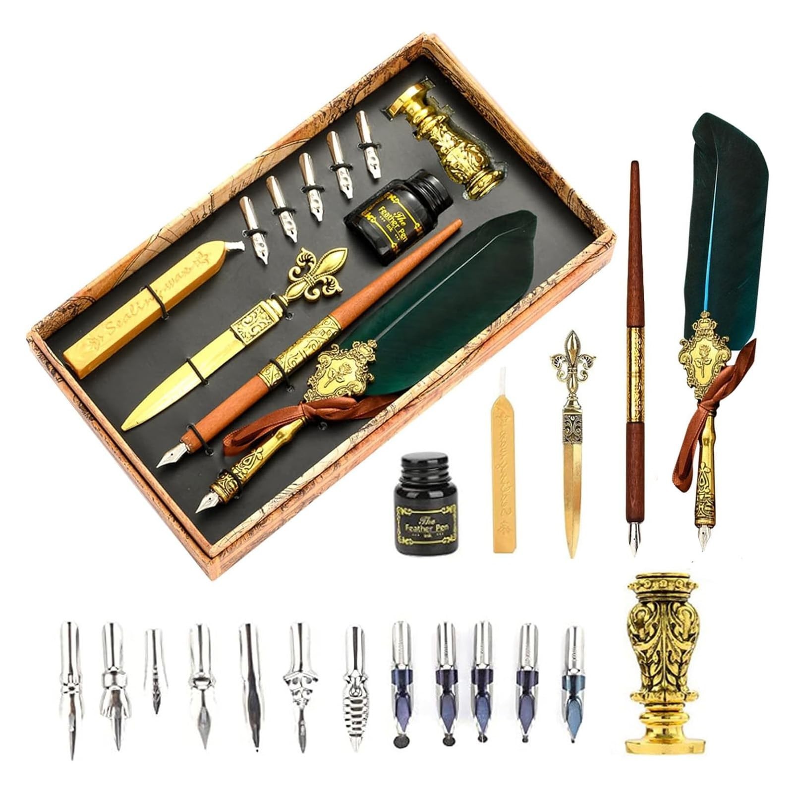 Joyeee Antique Feather Quill Pen Set, with Sealing Wax for Envelopes, Wax Sta...