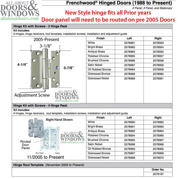 Discontinued Andersen 1992-2005 RH Hinge Brushed Chrome Replace 2578949