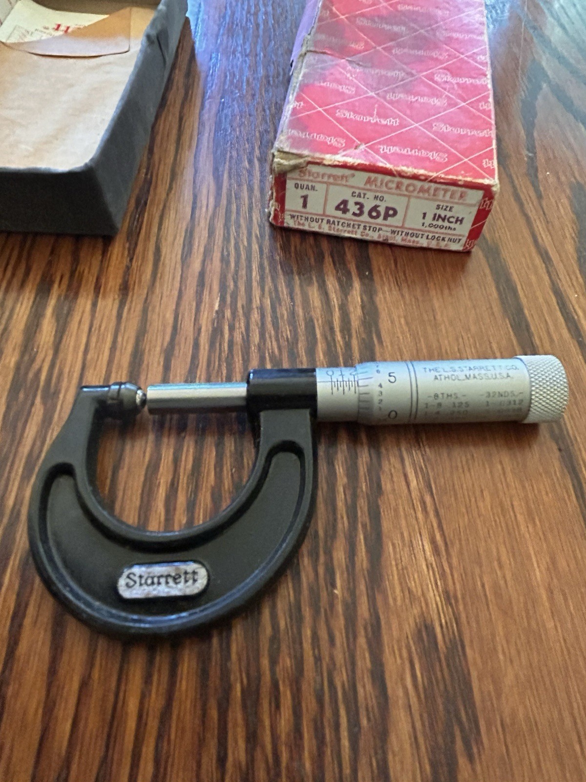 Vintage 1968 Starrett 436P Outside Micrometer 1 Inch 1,000 ths. Free Shipping