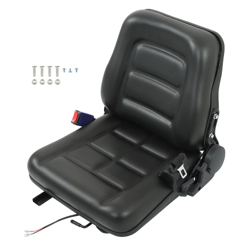 Forklift Seat Fold Down Tractor Seat Adjustable Back & Seatbelt Universal