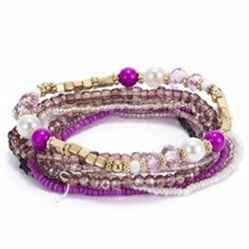 Bracelet Set, Crystal Seed Beads, Boho, 9pc, Purple