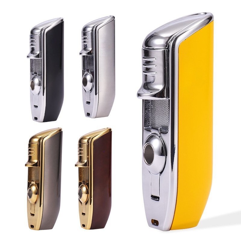 Cigar Cigarette Lighter Triple Jet Flame Torch w/ Punch Refillable Butane No Gas