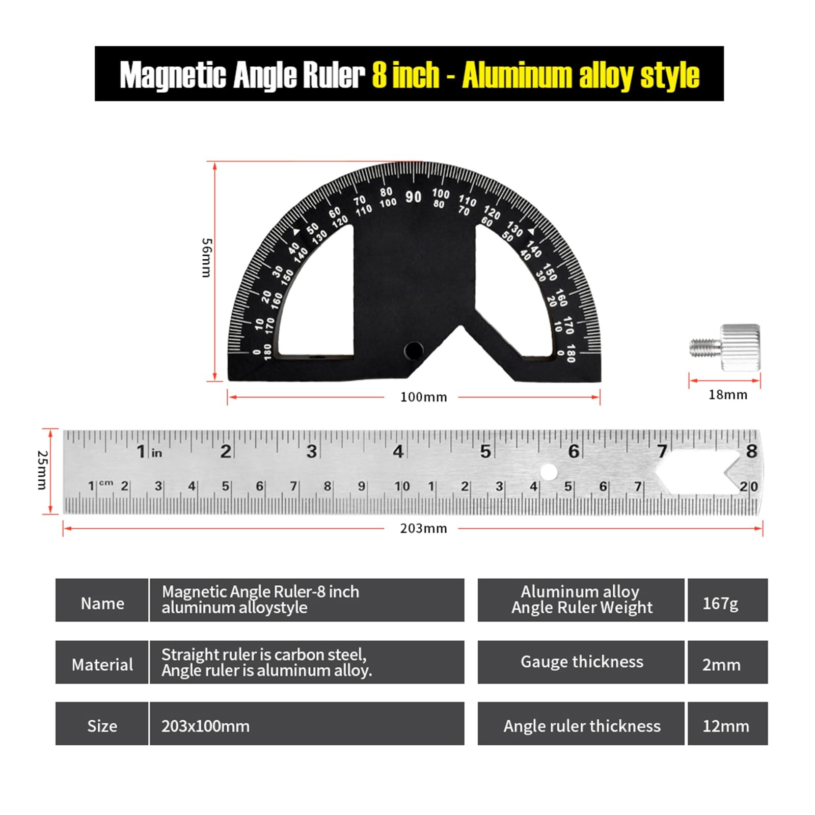 Protractor Angle Finder Stainless Steel Angle Ruler with 0-180 Degrees Adjust...