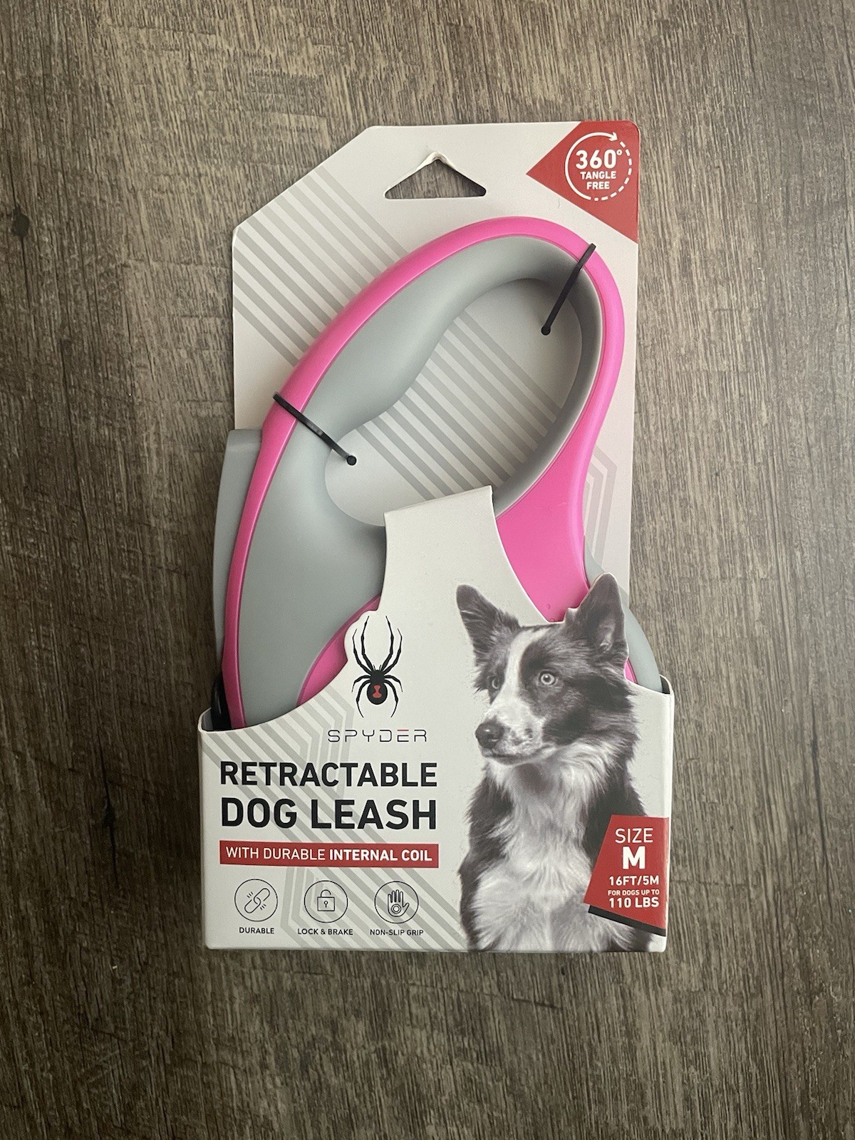 Spyder Retractable Dog Leash Pink Size M 16ft Long