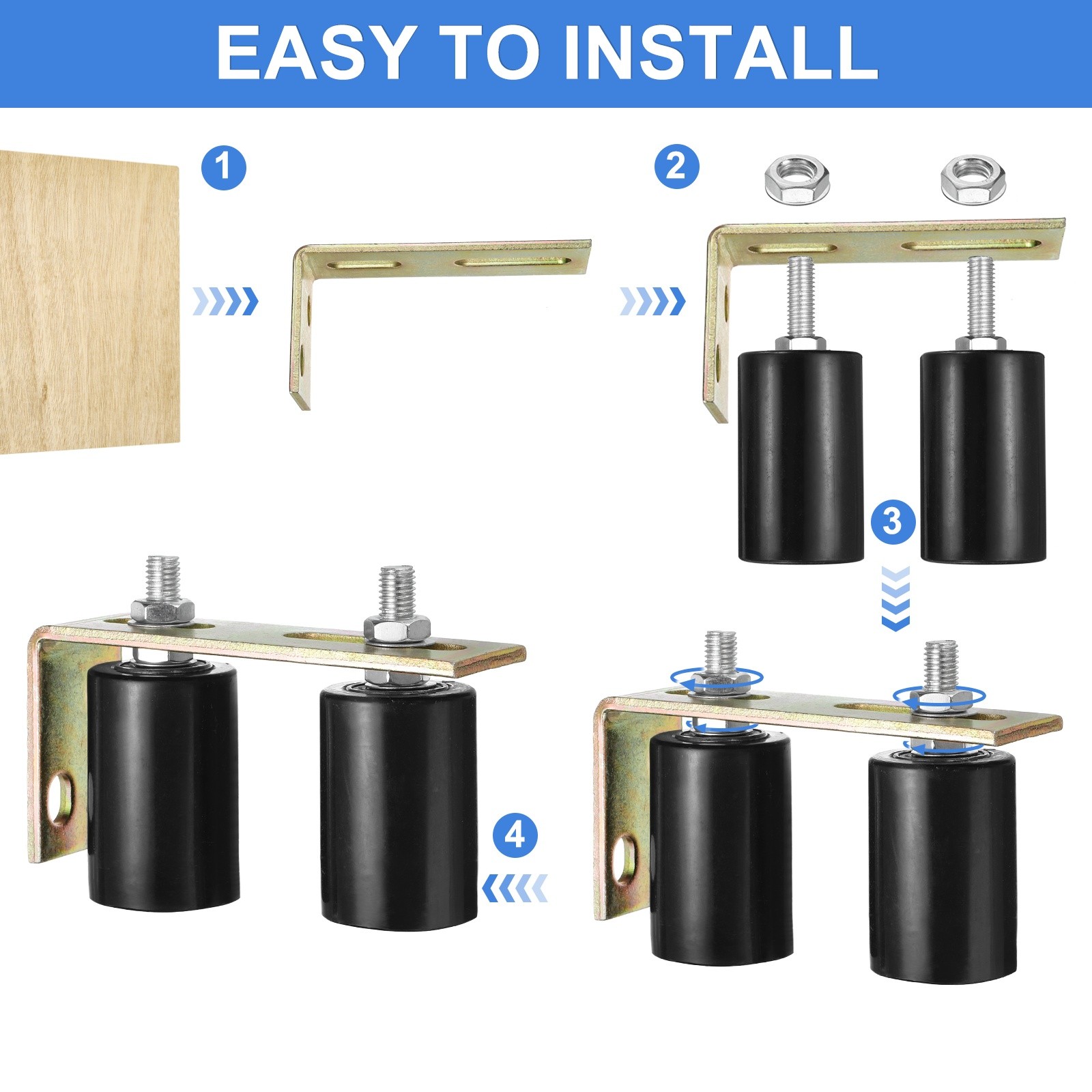 2Set Slide Gate Guide Roller, 2"x2-3/4" Nylon Gate Support & Bracket, Black