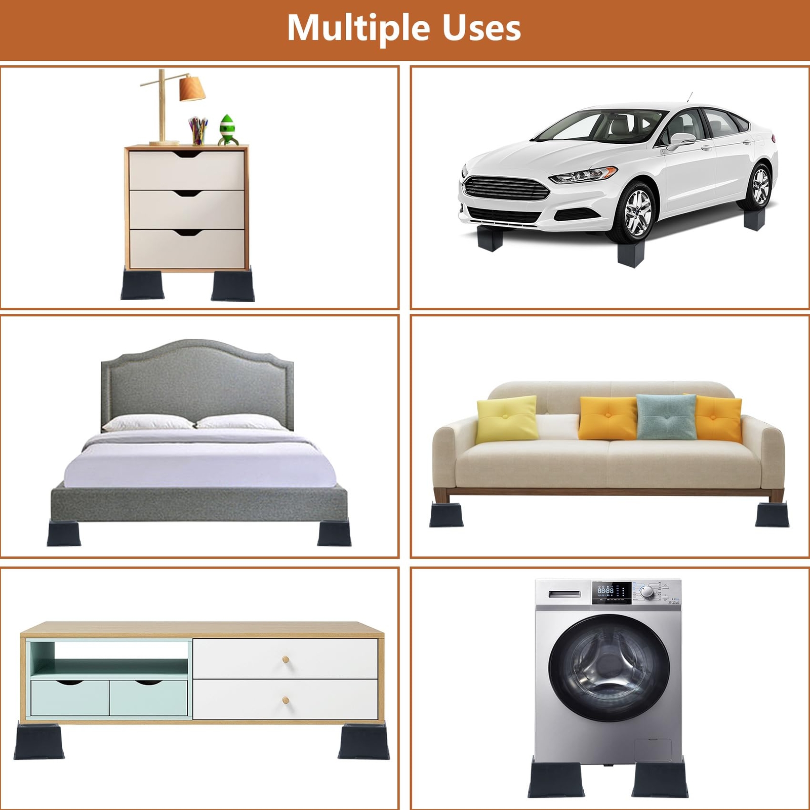 Oversized Bed Risers 6 Inch Heavy Duty 4 Pack Rectangle Furniture Risers For Sof