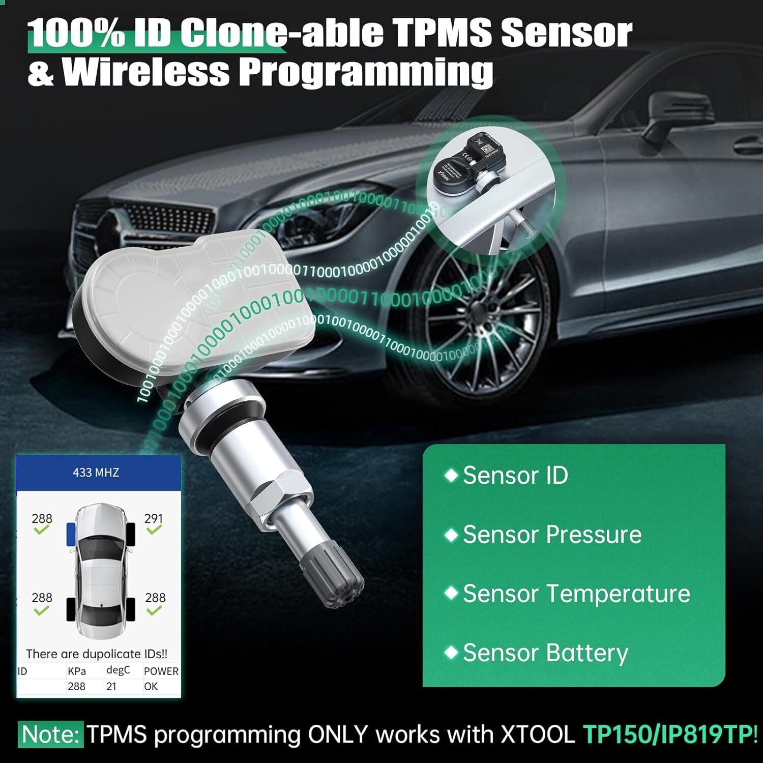 XTOOL 4pcs*TS100 315/433MHz Tire Pressure Sensor TPMS Relearn Tool Use for TP150