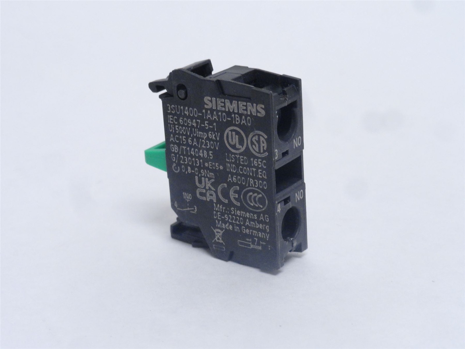 246494 New-No Box; Siemens 3SU1400-1AA10-1BA0 Contact Block; 6A; 230VAC; 1-NO