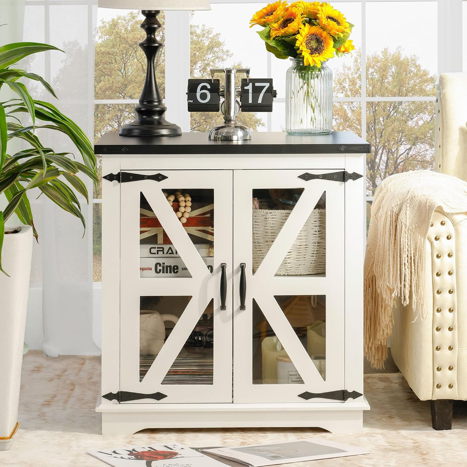 Farmhouse End Table, 24" Large End Tables with Storage, Rustic Square Sofa besid