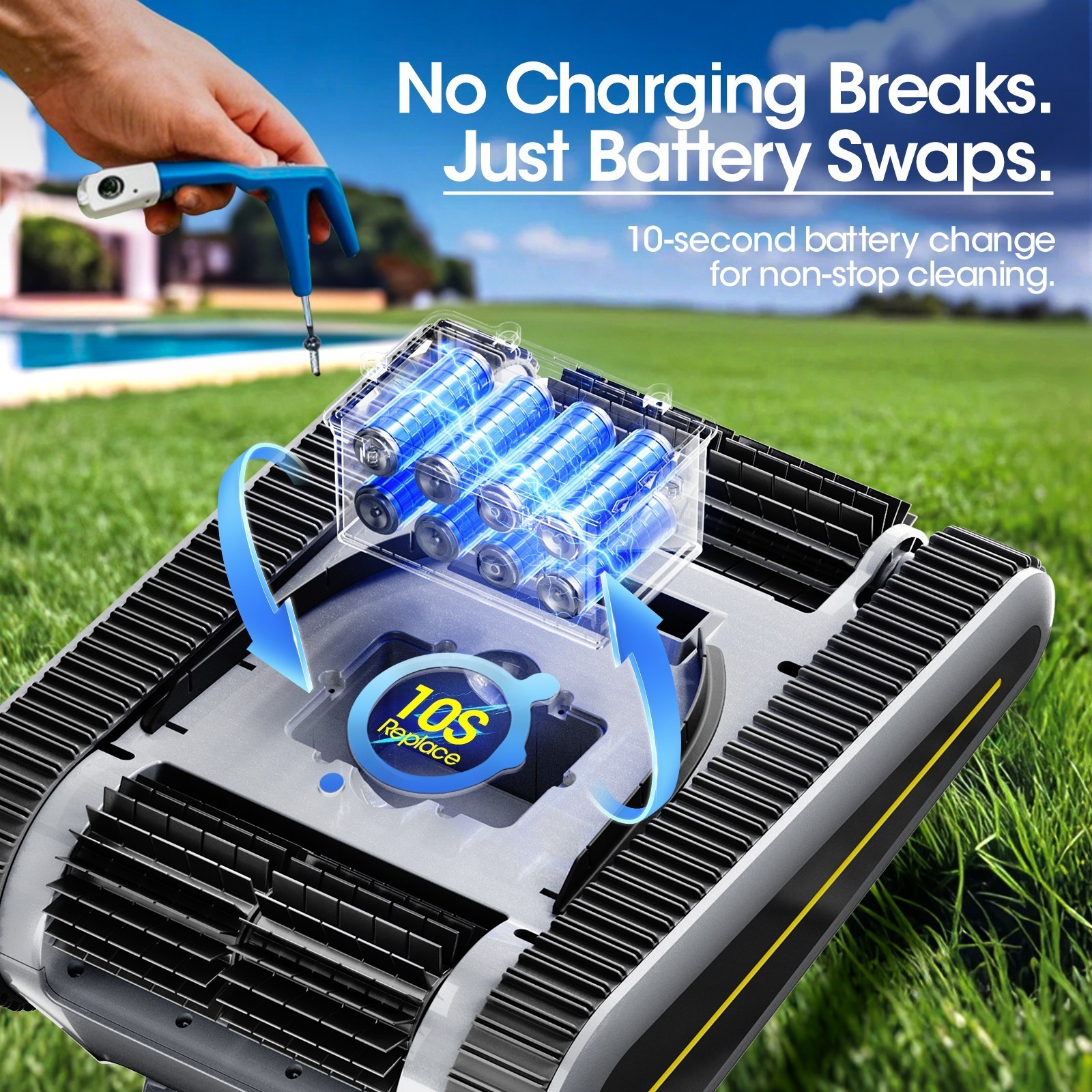 Seauto Cordless Robotic Pool Cleaner Wall Climbing 3 Modes Automatic App Support