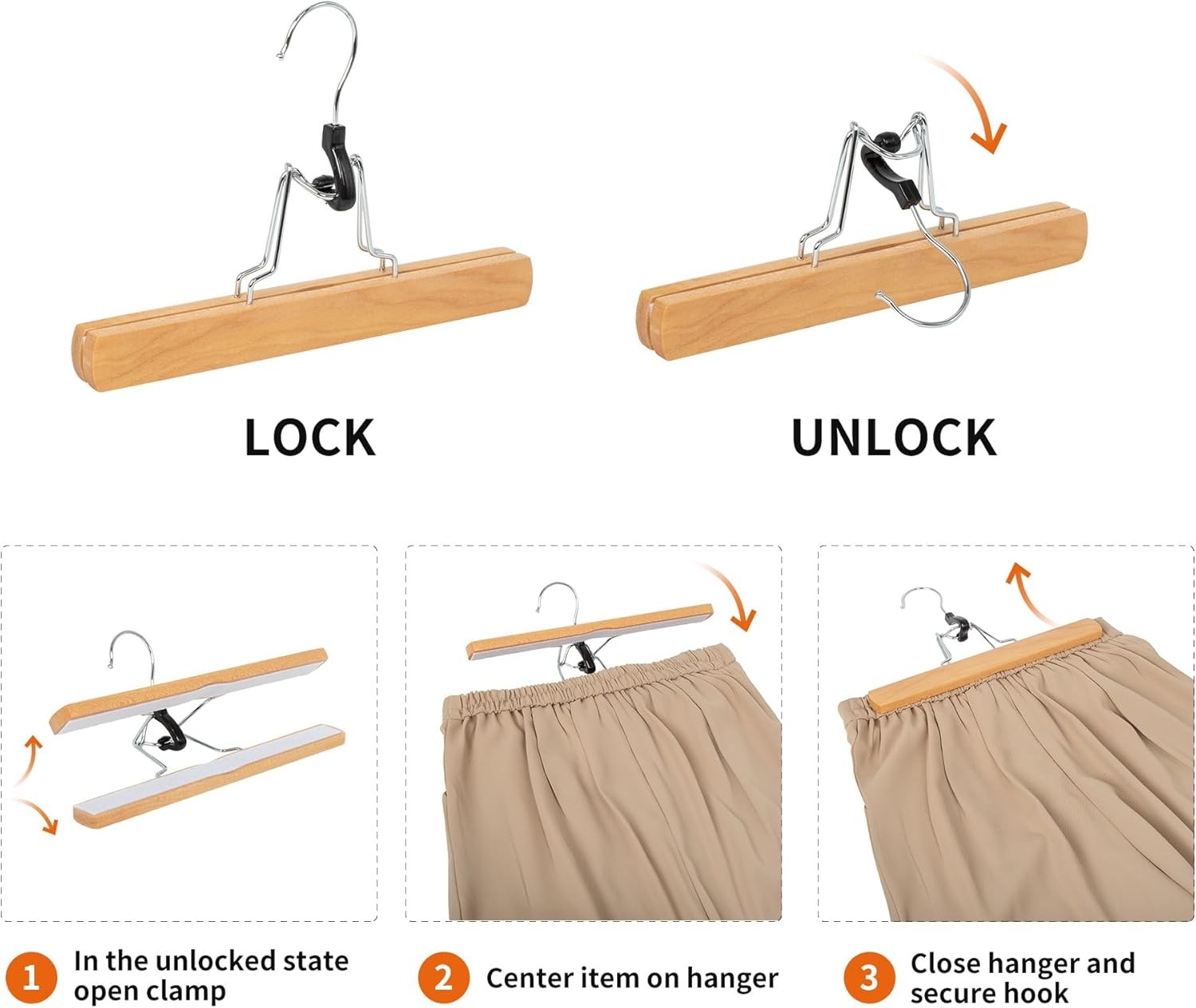 Sturdy Wooden Pants Hangers Natural 10-Pack