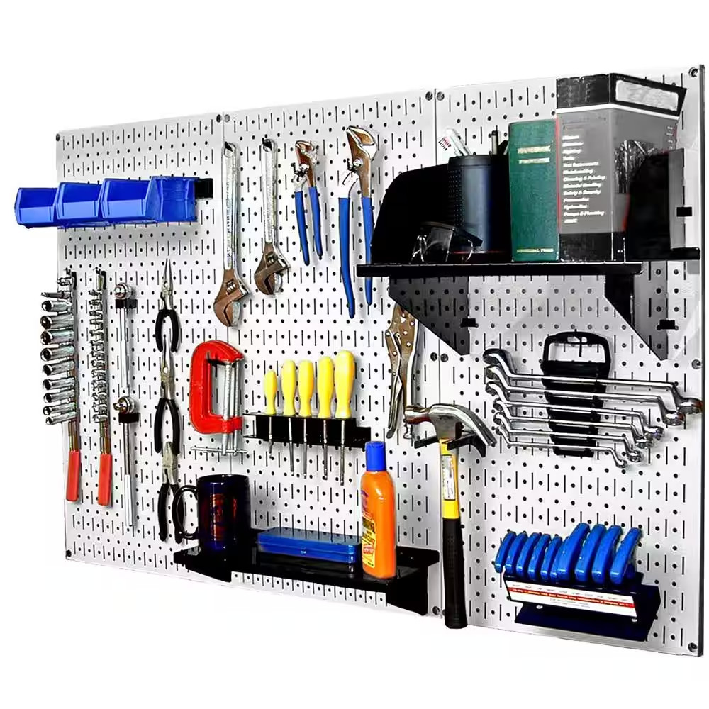 32 In. X 48 In. Metal Pegboard Standard Tool Storage Kit with White Pegboard and