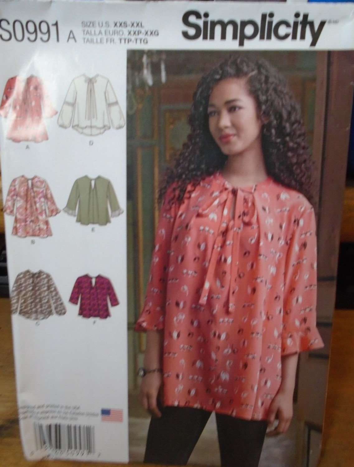 Simplicity S0991 Loose Fitting Tunic or Top, Sleeve Variations XXS-XXL 4-26 FF