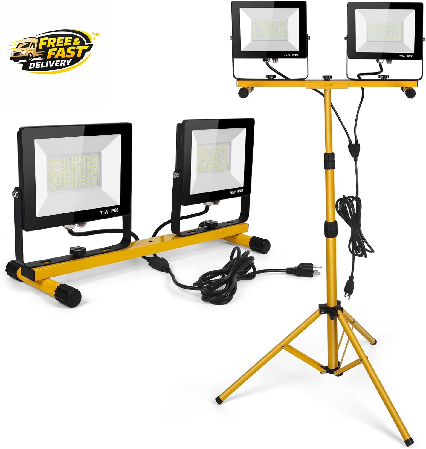 LED Work Lights with Stand, 21000 Lumen, 2-Head Adjustable Work Light,