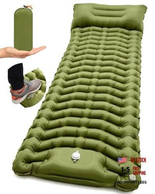 Camping Sleeping Pad, Inflatable Camping Mattress Pad with Built-in Olive Green