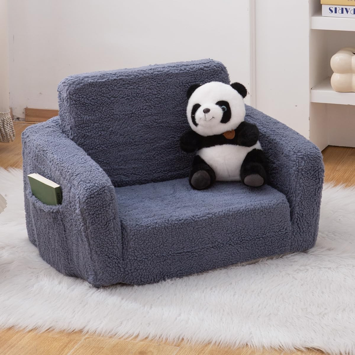 Toddler Baby Chair Couch Sofa Kids Foldable 2-in-1 Sherpa Fold Out Couch Todd...