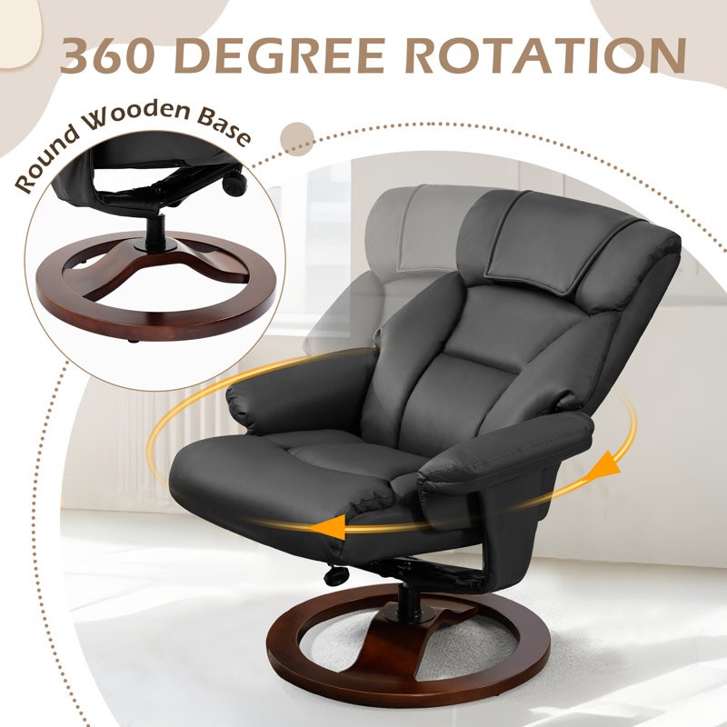 Trule Leather Swivel Recliner Chair With Ottoman Ergonomic for Living Room Home