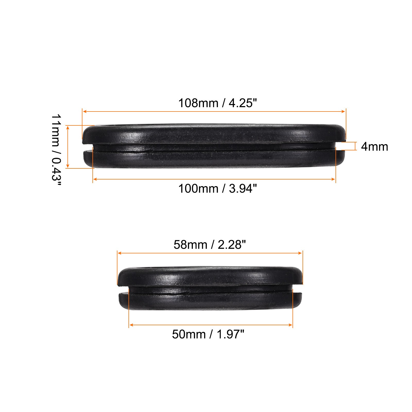4 x Rubber Grommet Mount Size 100x50 mm Oval Double-Sided for Wire Protection