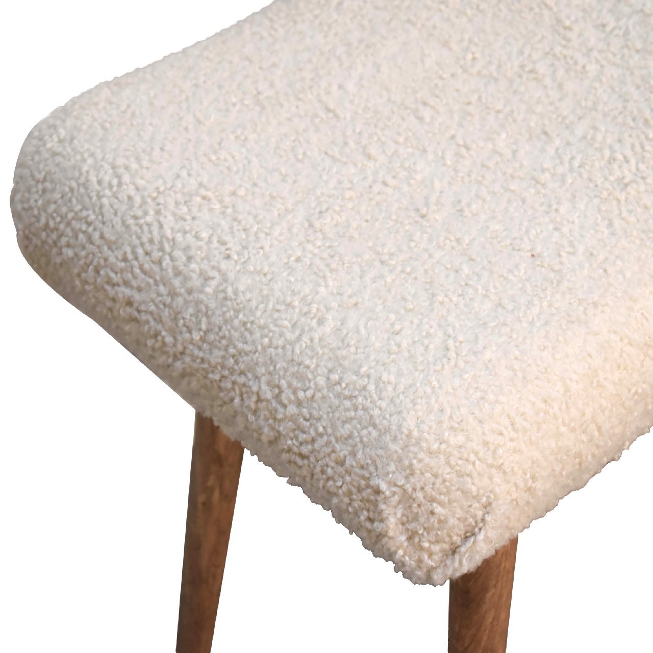 Curved Upholstered Bench with Natural Wood Base