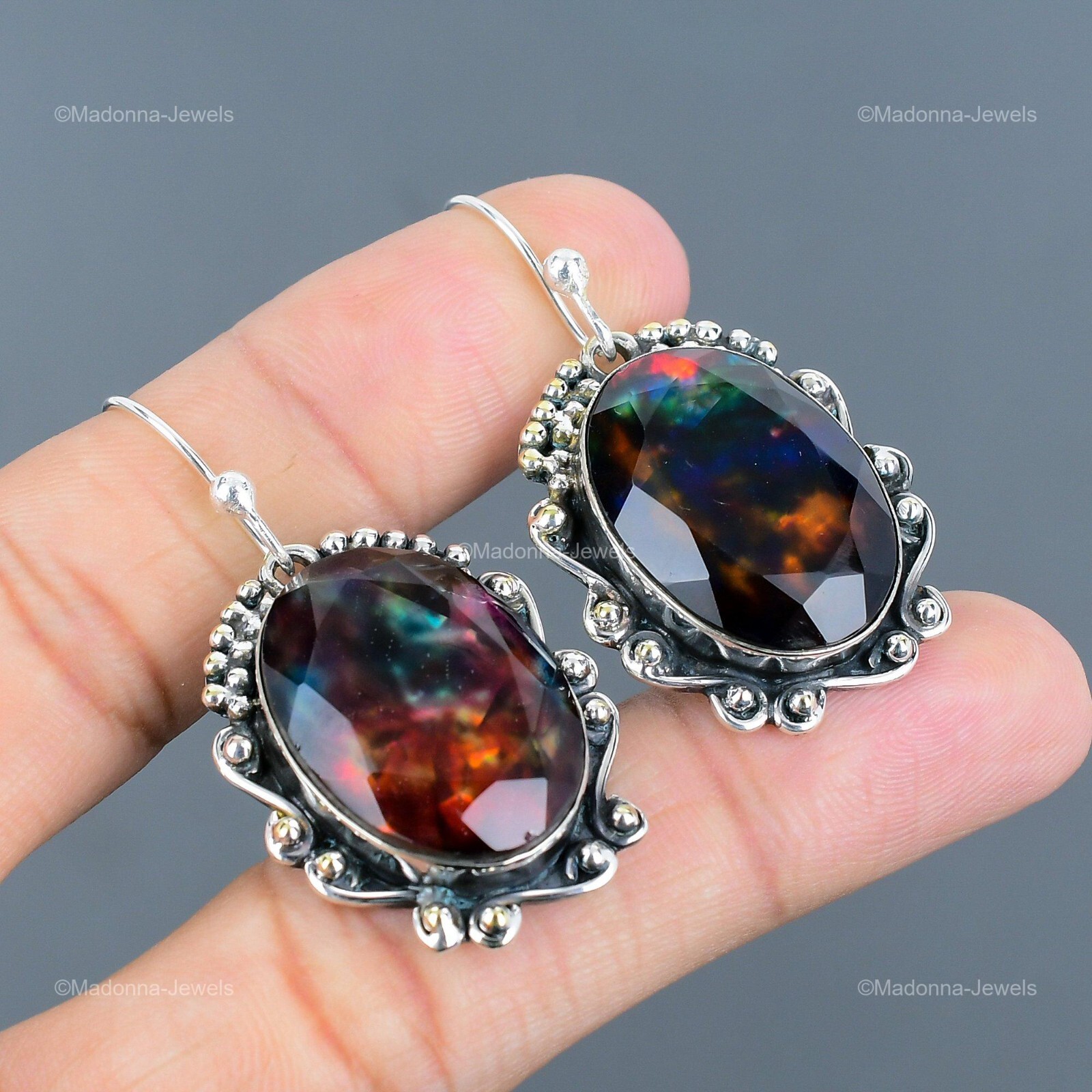 Valentines Deal 925 Sterling Silver Ammolite Stone Drop Dangle Earrings Jewelry