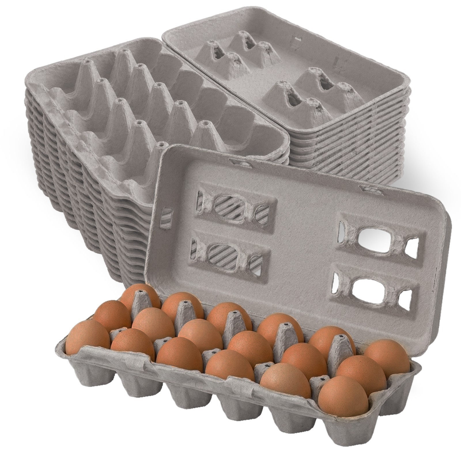 MT Products Blank Natural Pulp Egg Cartons, 18 Count Egg Holders - 15 Pack
