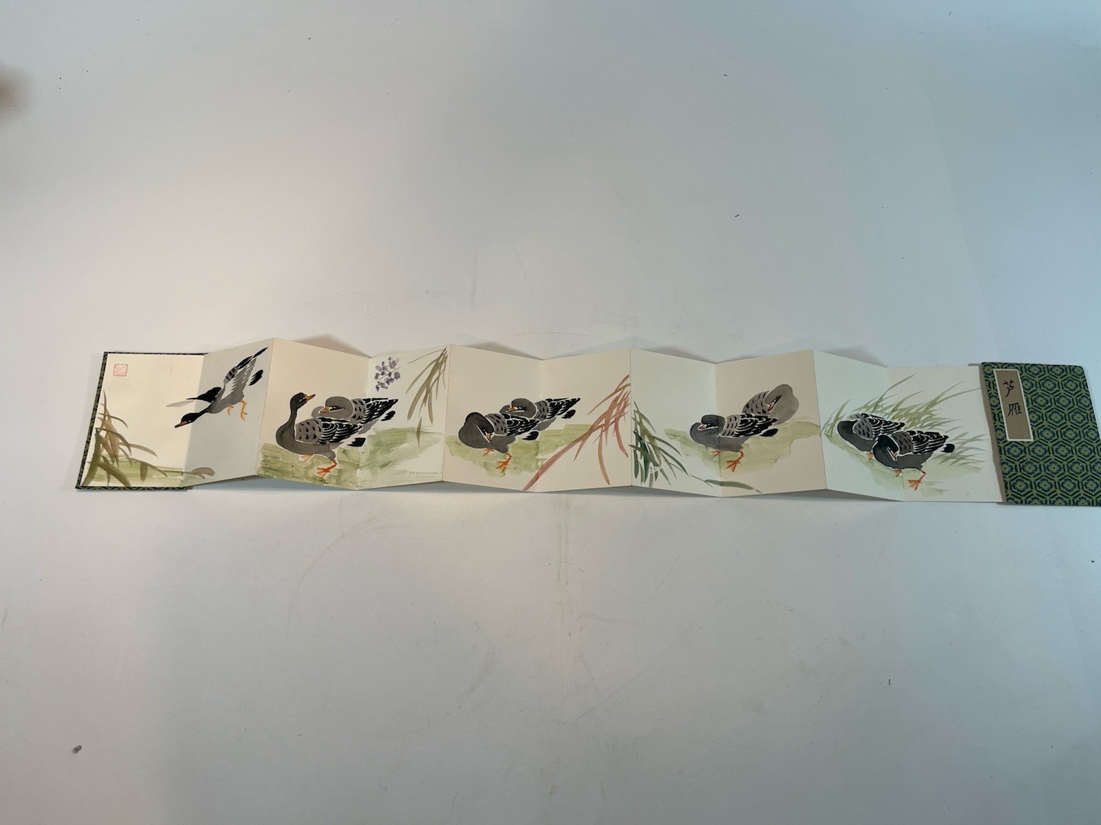 Chinese Water Color Art  Reed Geese Painting Fold Out Book Accordion China RARE