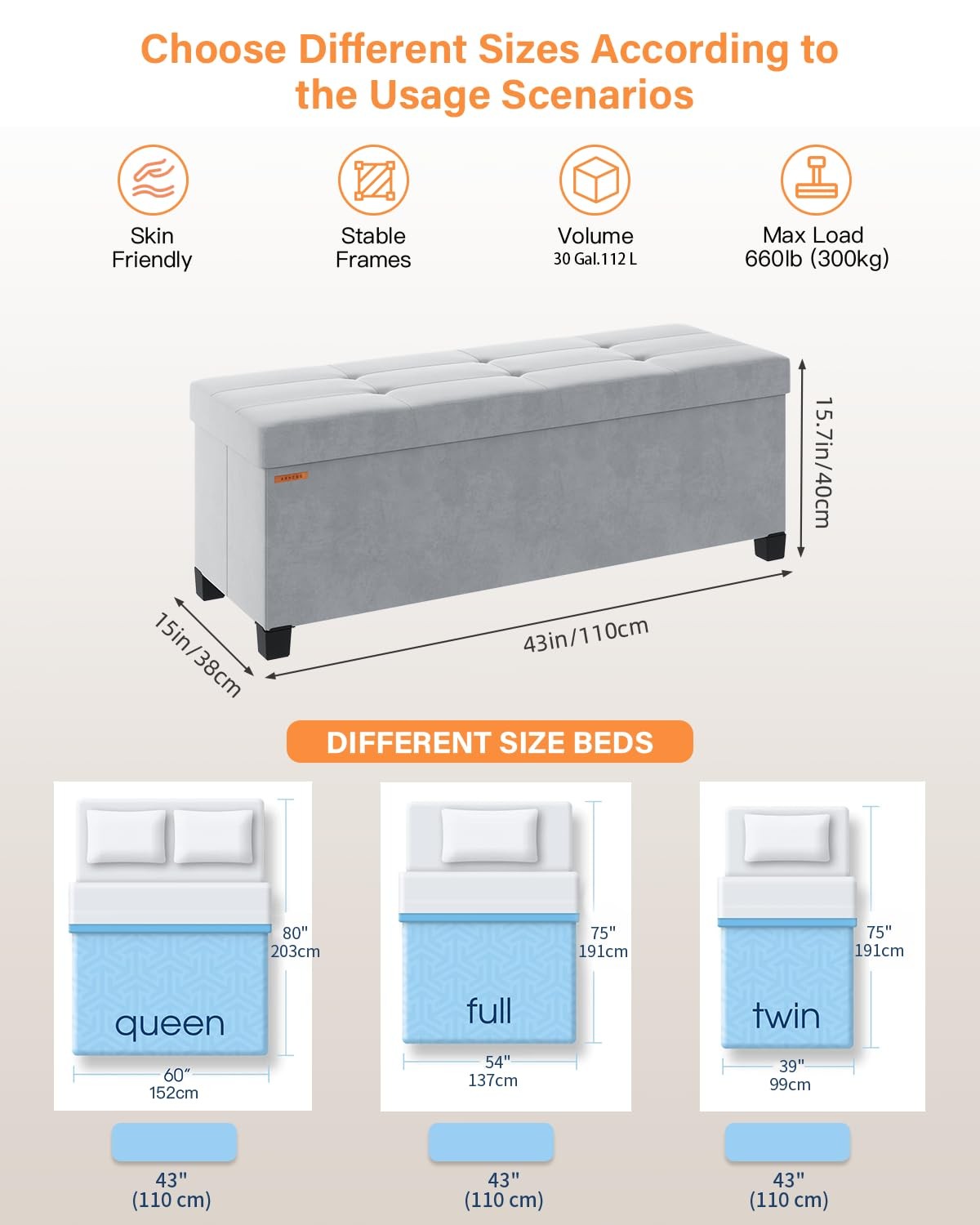 Foldable Storage Ottoman Bench, Velvet Footrest and Seat Cube with Feet, Stor...