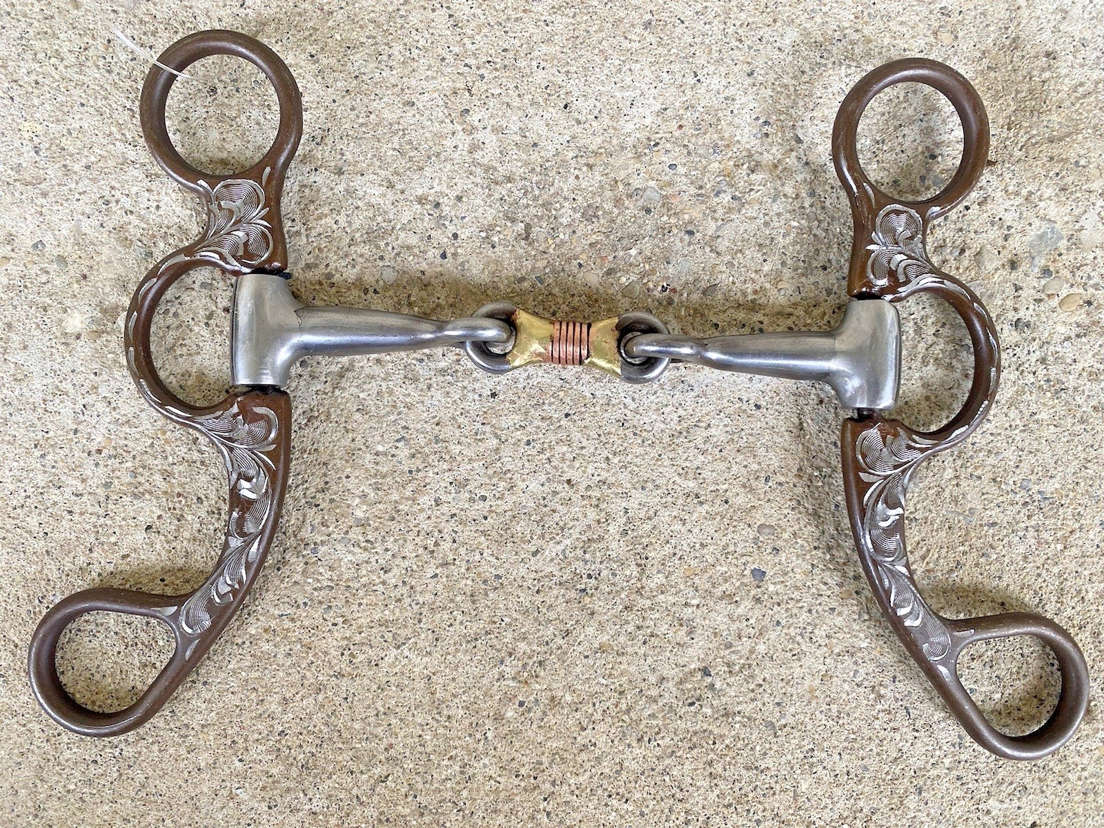 5" Engraved ABR Western Argentine snaffle bit w/double jointed dog bone mouth