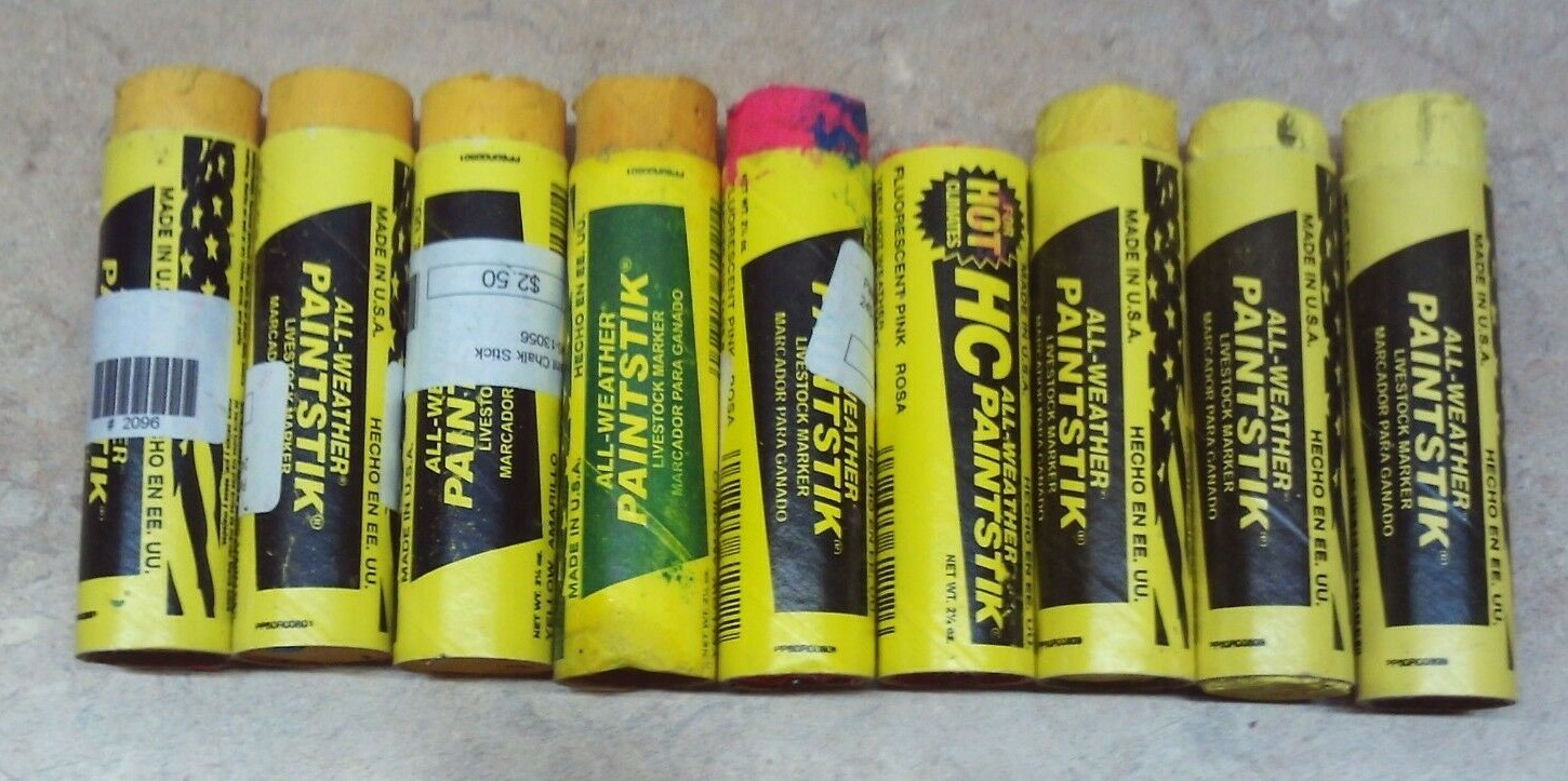 lot (9) ALL WEATHER PAINTSTIK For livestock marking on skin hide Pink & Yellow