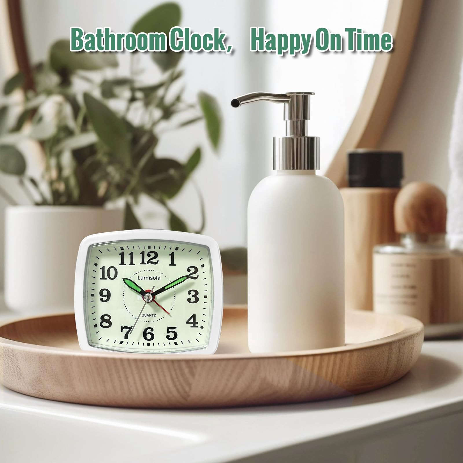Lamisola Battery Analog Travel Alarm Clock, Small Clock for Small, Mint