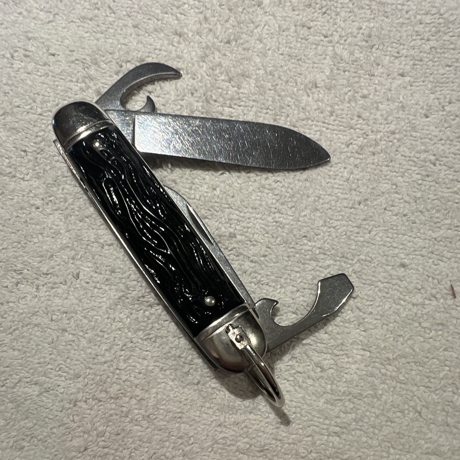 Colonial Forest Master Multi-Tool Knife 4 Tools Stainless Lanyard Ring Black