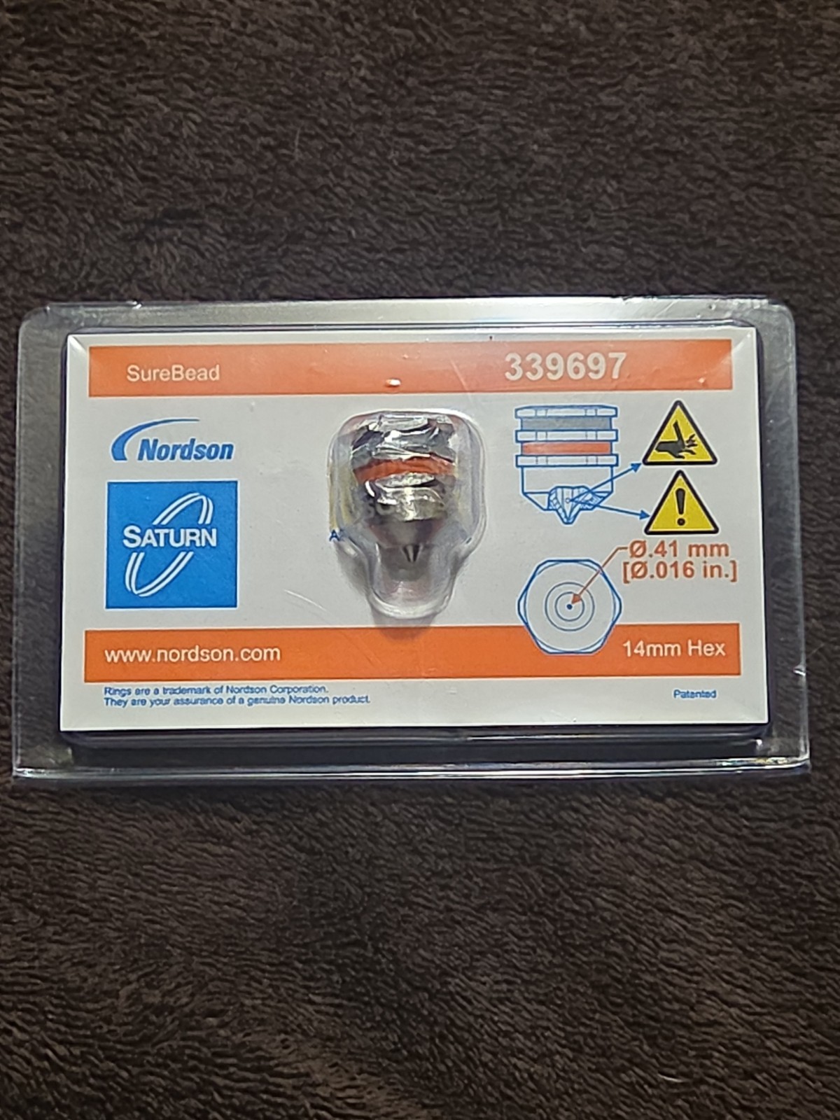 Nordson SureBead Saturn Precision Nozzle, 14mm Hex, 0.41mm 339697
