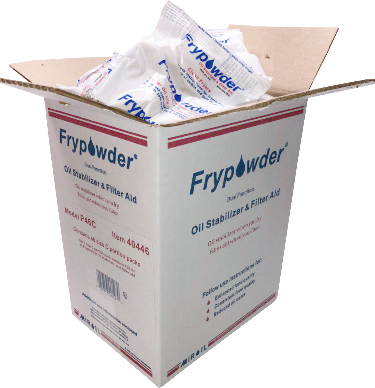 MirOil P46C Fry Powder Oil Stabilizer Filter Aid, 46 x160ml Size C Portion packs