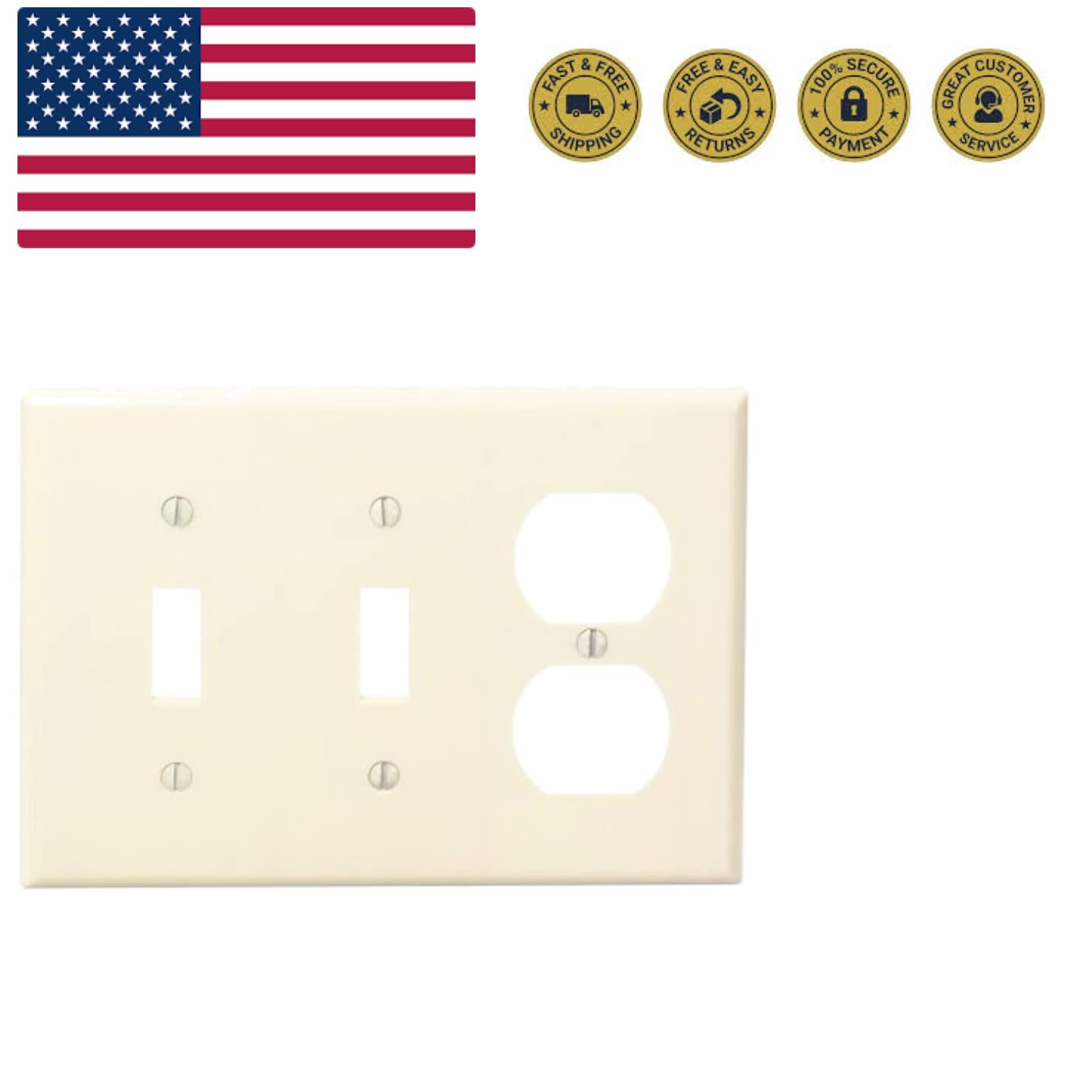 3-Gang 2-Toggle 1-Duplex Device Combination Wallplate, Standard Size, Thermos...