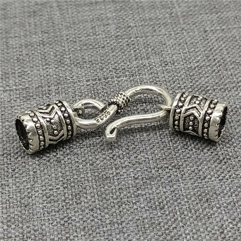 Sterling Silver Tribal Oxidized Leather Cord End Caps for Bracelet
