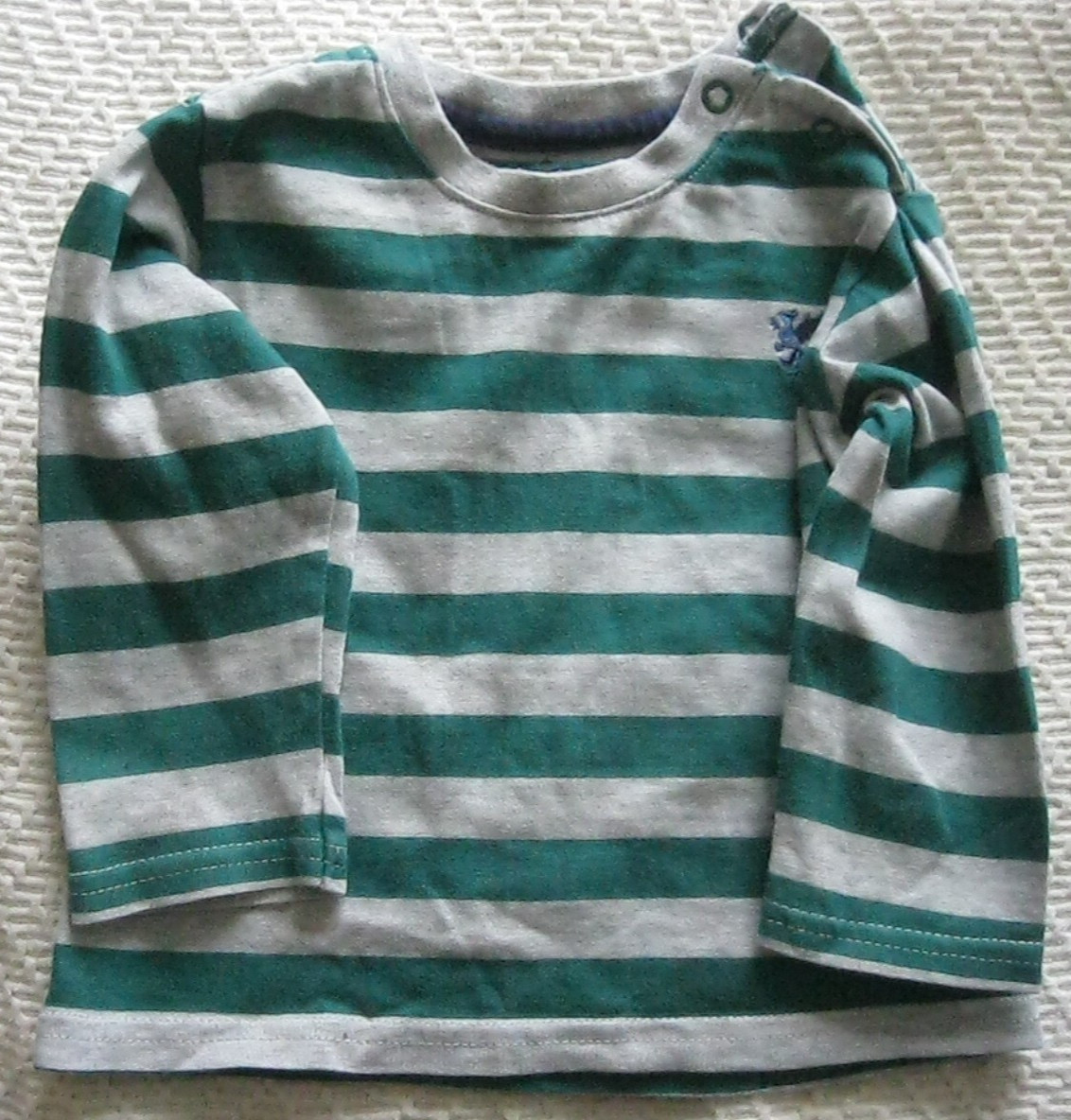 TU(Sainsbury) Green / Grey Striped Long Sleeved Top.Age 9 - 12 months.74 - 80cm.
