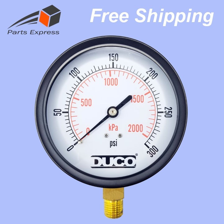 4.0" STEAM PRESSURE GAUGE (0-300 psi), STEEL CASE, GLASS WINDOW, 1/4" NPT