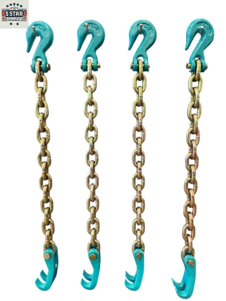 4 X AUTO BODY FRAME MACHINE CHAIN WITH GRAB HOOK AND CLAW