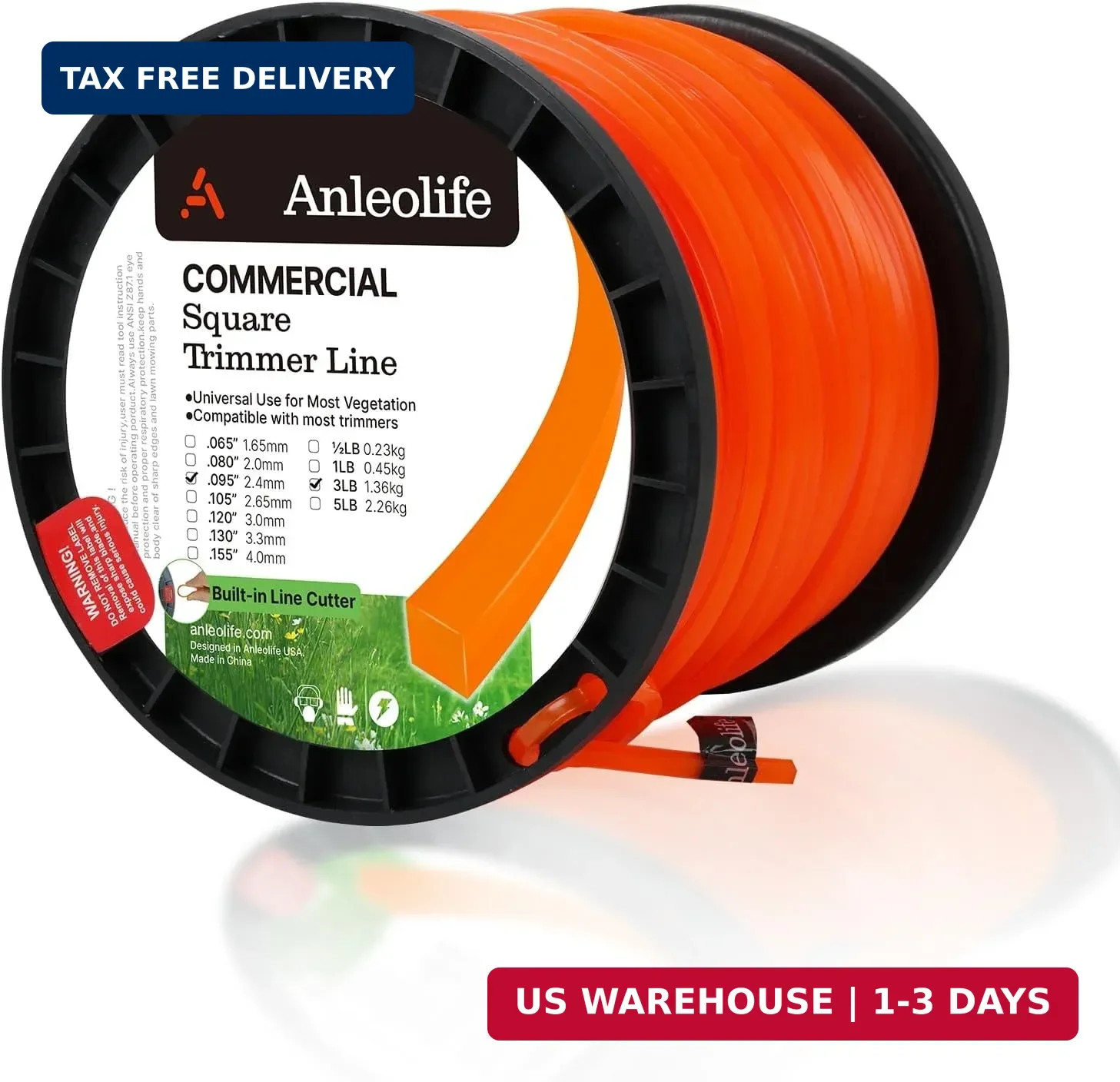 Anleolife .095" Commercial Square Trimmer Line for Weeds, 780 ft 3 lb Spool | He