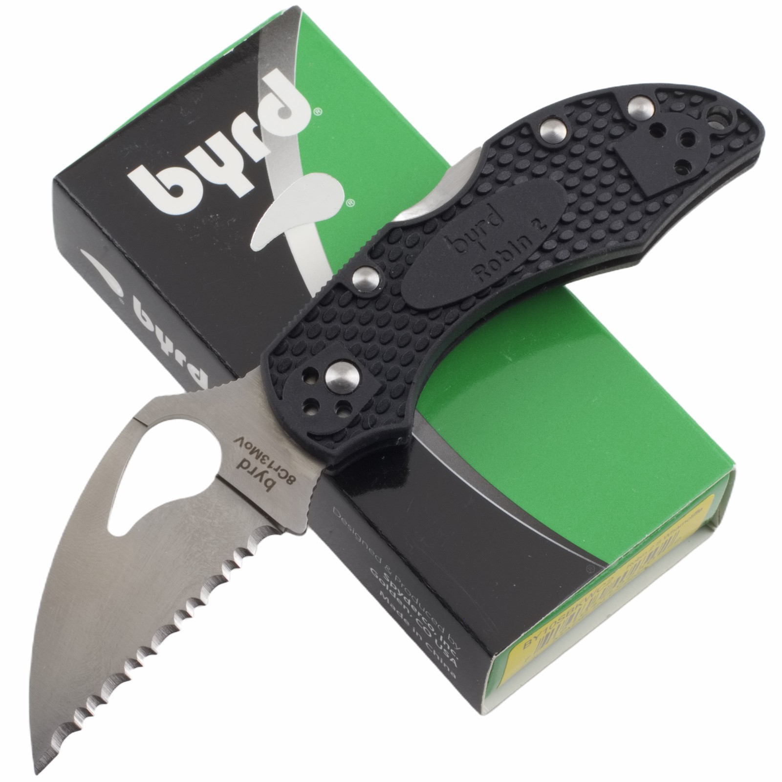 Byrd by Spyderco Robin 2 Black Lockback Folding Pocket Knife Wharncliffe