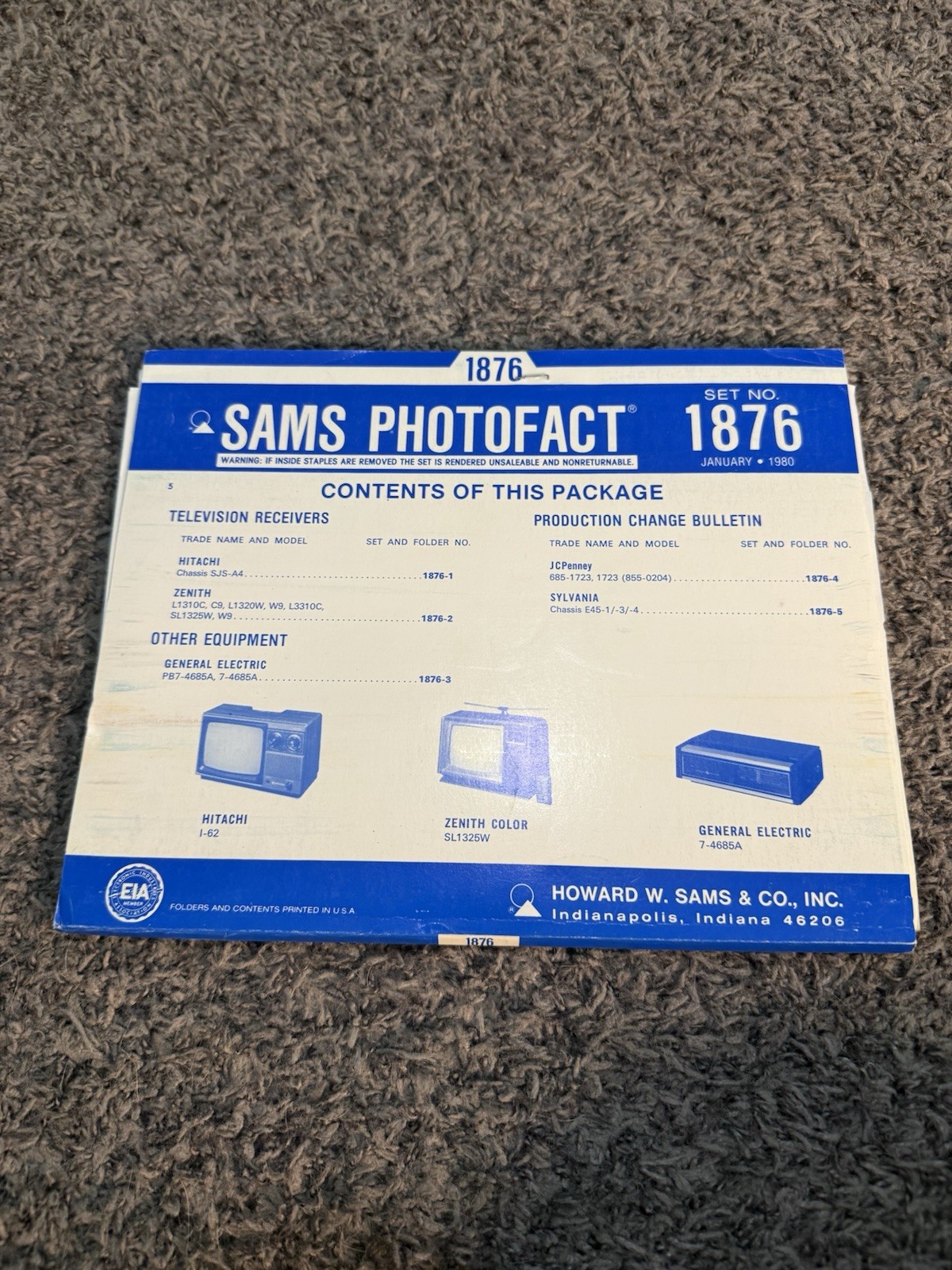 SAMS Photofact Set 1876 Jan 1980 TV Service Manual Hitachi Zenith GE Complete