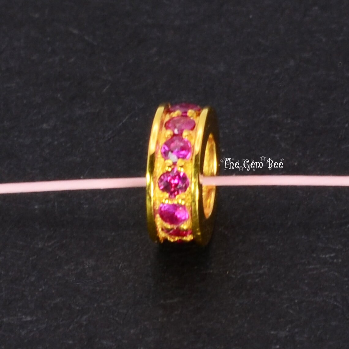 5mm 18k Solid Yellow Gold Ruby Eternity Rondelle Spacer Finding Bead