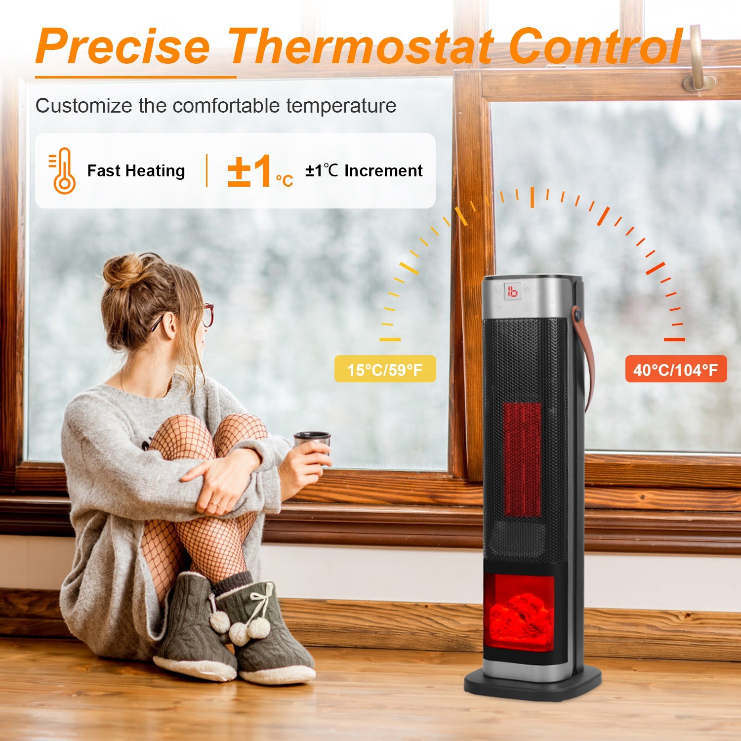 Space Heater 90°Oscillating 1500W Electric Ceramic Tower Heater w/Remote Control