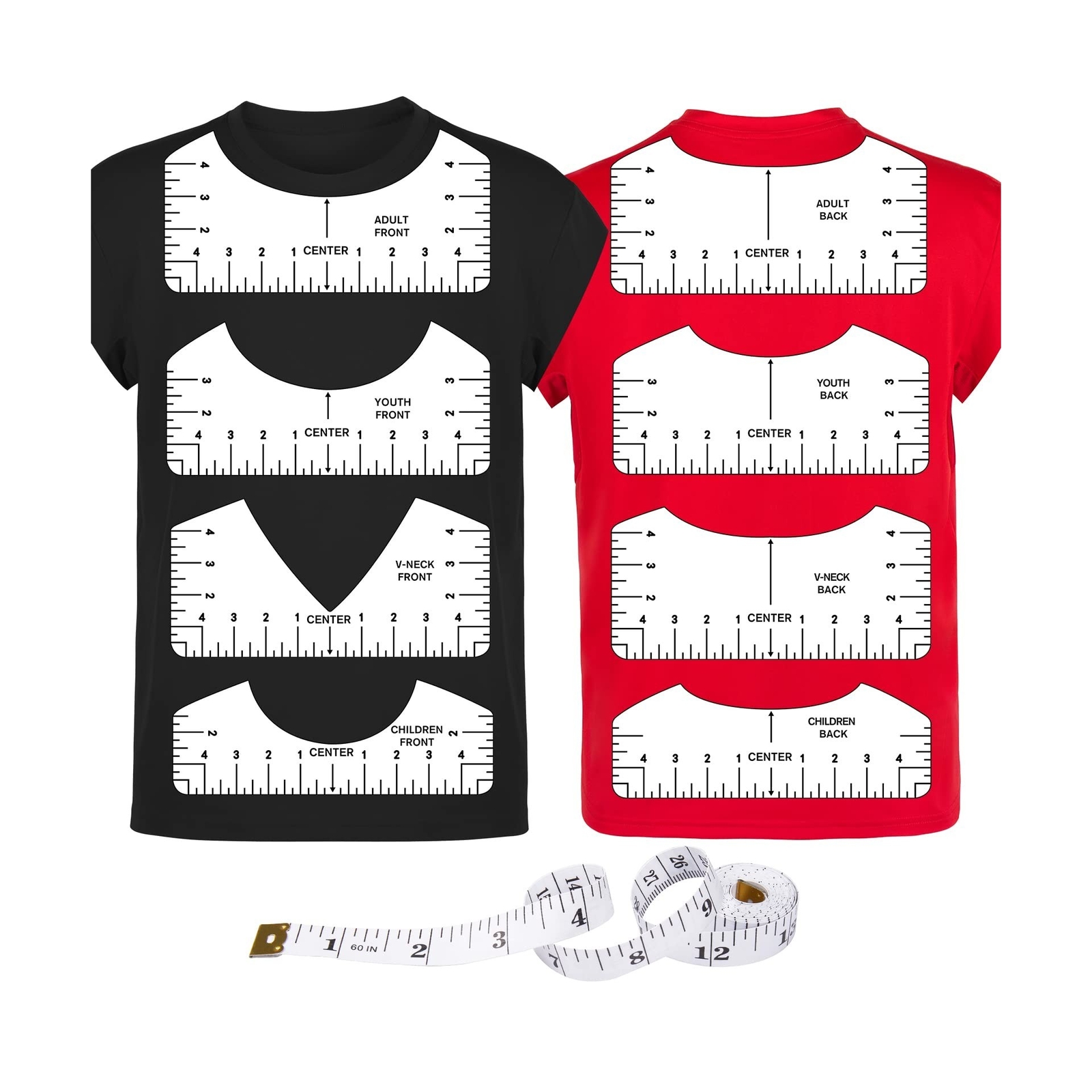 9Pcs Tshirt-Ruler Guide to Center Vinyl, Transparent V-Neck/Round PVC Ruler f...