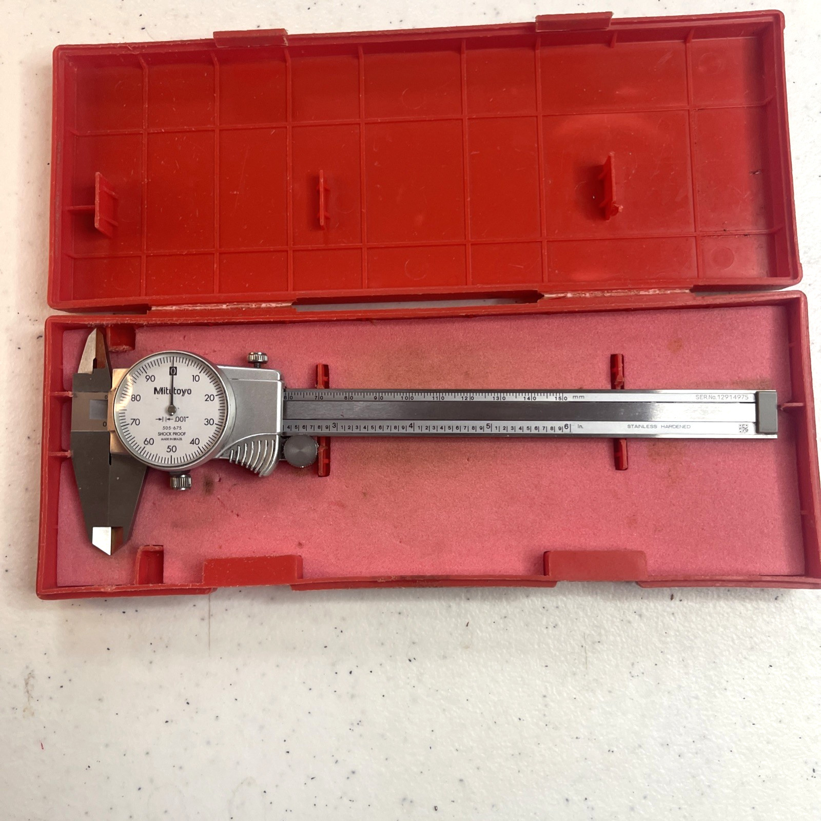 Mitutoyo 505-675 Dial Caliper, 0-6" Range, .001" Graduation TiN Coated Beams 10