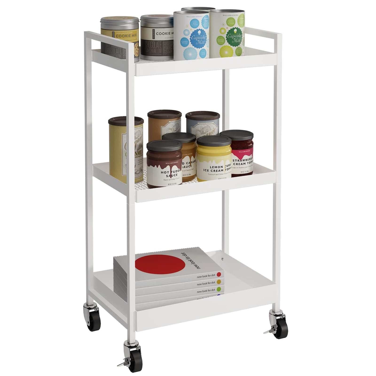 White 3Tier Metal Utility Rolling Cart Heavy Duty Lockable Casters Office Home