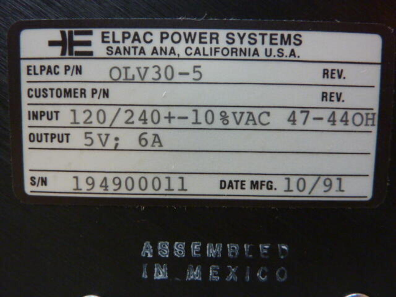 ELPAC Power Supply OLV30-5 New #30184