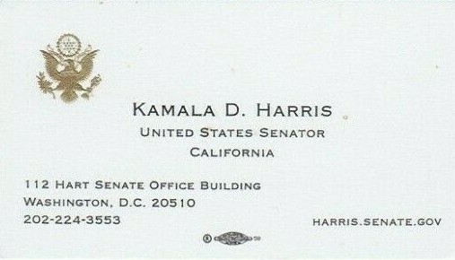 Kamala Harris Official US Senate Business Card Joe Biden