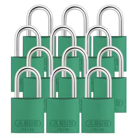 Abus 72/30 Ka X 12 Lockout Padlock, Keyed Alike, Aluminum, Green, 1 In Shackle